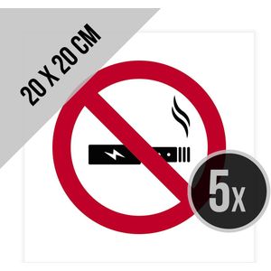 Pictogram/ stickers | E-sigaret verboden | 20 x 20 cm | Elektronische sigaret | Tabak | Rookverbod | Sigaretten | Verbodsbord | Vape | Dampen | 5 stuks