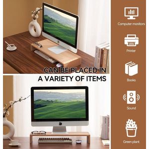Houten monitorstandaard - bureauverhoging voor computer/laptop/tv-printer - bureau-organizer lengte 59 cm natuurlijke kleur Monitor Verhoger