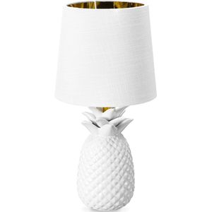 Navaris ananaslamp - Ananas tafellamp met keramieken voet en stoffen lampenkap - Pineapple lamp - 35 cm hoog - Wit