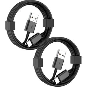USB A naar USB C Kabel - 1 Meter Oplaadkabel 2x - Geschikt voor: Samsung Galaxy A02s A03s A04e A04s A05s A12 A13 A14 A15 A16 A22 A23 A24 A25 A32 A52 A71 A72- Zwart