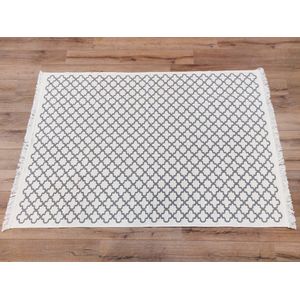 Kelim vloerkleed 160x230 cm - Modern Grijs & Gebroken wit - Katoen Tapijt - Kilim Machinewasbaar - Aan beide zijden gebruikt