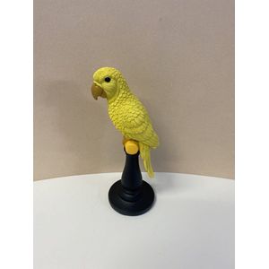 Polyresin papegaai op standaard - gele - hoogte 19x9x7 cm - Decoratieve beelden - Woonaccessoires