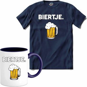 Biertje - Bier kleding cadeau - bierpakket kado idee - grappige bierglazen drank feest teksten en zinnen - T-Shirt met mok - Heren - Navy Blue - Maat M