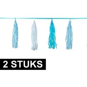 2x Kwast tassel slingers blauw van 3 meter