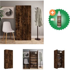 vidaXL Schoenenkast 80x35-5x180 cm bewerkt hout gerookt eikenkleurig - Schoenenkast - Inclusief Houtreiniger en verfrisser