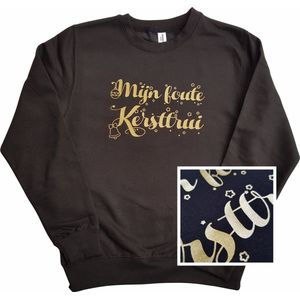 Zwarte trui / sweater met ""Mijn foute kersttrui"" -  goud glitter - maat L - kerst, kerstmis, fout, kerstfeest, kerstmis, kerstdiner, aankleding