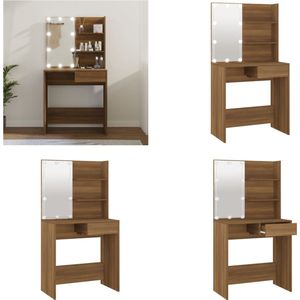 vidaXL Kaptafel met LED-verlichting 74-5x40x141 cm bruineikenkleurig - Kaptafel - Kaptafels - Kap Tafel - Make-up Tafel