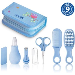 LUVION® baby verzorgingsset - uitgebreide 9 delige set met baby verzorgingsproducten - Manicureset en nagelset met nagelknipper, nagelvijl en nagelschaartje - Borstel en kam voor de haarverzorging - Neuszuiger en vingertandeborstel