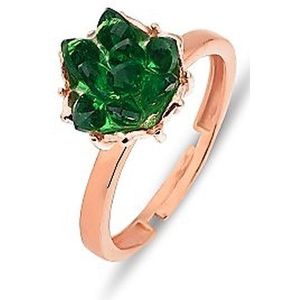 2bs jewelry dames ring, lotus 925 zilveren rose plated ring, groen zirkonia steentjes