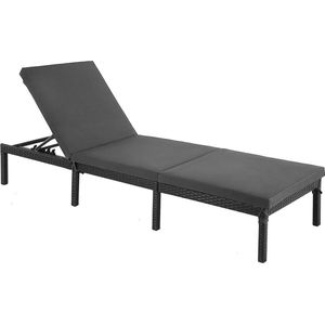 In And OutdoorMatch Ligstoel Angelina - Zonnebank - Met Kussen - Tuinligstoel - Zwart - Loungebank - 59x198x28cm