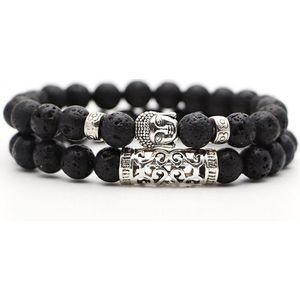 Kralen Armband met Buddha Beeld - Lava - Natuursteen - Boeddha Sieraden - Armbanden Heren Dames - Kralenarmband - Cadeau voor Man - Mannen Cadeautjes