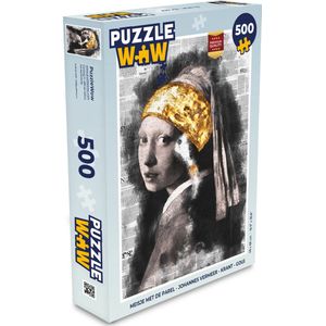 Puzzel Meisje met de parel - Johannes Vermeer - Krant - Goud - Legpuzzel - Puzzel 500 stukjes