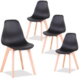 SteeFly® Eetkamerstoelen set - Eetkamerstoelen - Stoel - Eetkamerstoelen set van 4 - Zithoogte 43cm zwart/hout