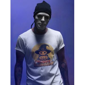 Shirt - Happy halloween - Wurban Wear | Grappig shirt | Leuk cadeau | Unisex tshirt | Halloween kleding | Halloween shirt | Halloween queen | Pompoen shirt | trick or treat | Wit