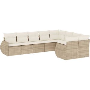vidaXL - 9-delige - Loungeset - met - kussens - poly - rattan - beige