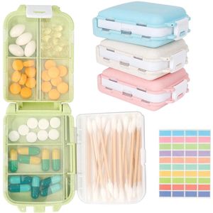TRANKIELO® – Set van 4 Reis-Pillendozen – Draagbare Medicijnbox met 8 Vakken – Klein, Lichtgewicht en BPA-vrij – Inclusief Etiketten voor Medicijn- en Vitamineopslag