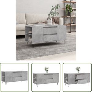 The Living Store Salontafel - Betongrijs - 102 x 44.5 x 50 cm - Stevig tafelblad en voldoende opbergruimte