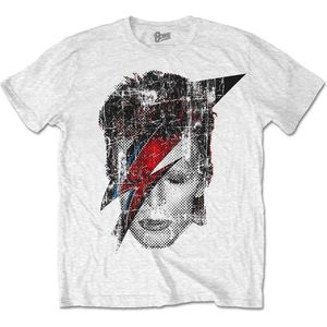 David Bowie - Halftone Flash Face Heren T-shirt - 2XL - Wit