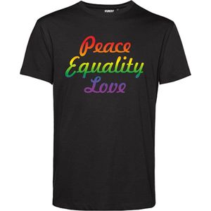 T-shirt Peace Equality Love | Gay pride shirt kleding | Regenboog kleuren | LGBTQ | Zwart | maat XL