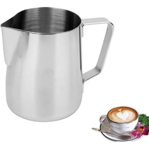 Coffee Barista Melkkannetje van roestvrij staal, perfect voor het maken van melkschuim, universele kan, melkopschuimen voor cappuccino en laatté (ondekt, 350 ml)