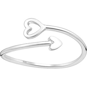 Joy|S - Zilveren hartjes ring - verstelbaar (maat: zie omschrijving) - hartje aanschuifring - type 8