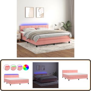 vidaXL Boxspring met LED - Fluweel Roze - 160x200 cm Boxspring - Led Bed - Velvet Bed - Rooskleurig Bed - Tweepersoonsbed