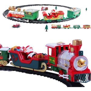 Elektrische klassieke stoomlocomotief, elektrische kersttrein kerstdecoratie, trein met geanimeerde wagons en rails, mini-kersttrein cadeau voor kinderen Kerstmis