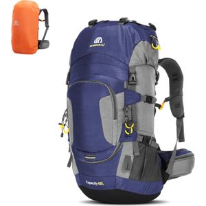 Avoir Avoir®-Backpack-Hiking - Blauw- Ultieme wandelrugzak 60L - Waterbestendig - Ruim hoofdcompartiment - Verstelbare schouderbanden - Backpacks-rugpanelen - Polyester -32cm x 20cm x 70cm-Bol.com