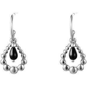 Luxe Oorbellen 3 in 1 - oorstekers met bedels - earrings silver - kleur zilver - met zwart steentje - moederdag kado - kerst cadeau - gift - present - stainless steel