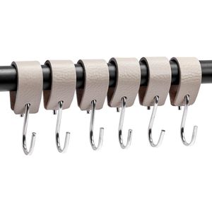 Brute Strength - Leren S-haak hangers - Licht grijs - 24 stuks - 12,5 x 2,5 cm – Zwart zilver – Leer - handdoekhaakjes - Ophanghaken – kapstokhaak
