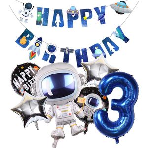 Cijfer Ballon 3 - Ruimte - Space - Raket - Astronaut - Slinger - Ballonnen - Galaxy - Happy Birthday Slinger - Snoes