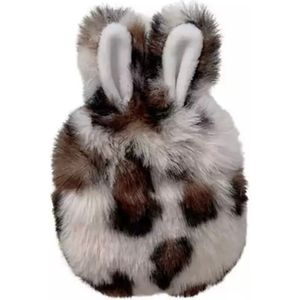 Casies Bunny Apple Airpods 1 / 2 case - Panterprint wit - konijnen hoesje softcase - Pluche / Fluffy