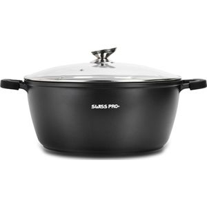 Swiss Pro+ Braadpan - met glazen deksel - Zwart - 40 cm - Antiaanbaklaag