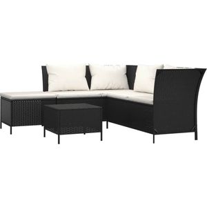 Vidaxl 4-delige Loungeset Met Kussens Poly Rattan Zwart