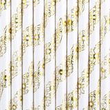 Partydeco Drinkrietjes - papier - 10x - wit/goud bloemen - 19,5 cm - rietjes