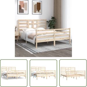 The Living Store Bedframe zonder matras massief hout 160x200 cm - Houten Bedframe - Tweepersoons Bed - Modern Design - Rustic Look - Stabiele Constructie