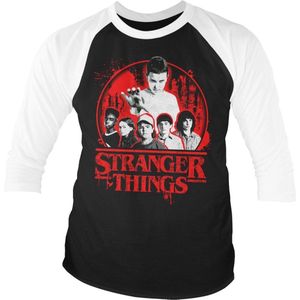 Stranger Things Raglan top -L- Distressed Zwart/Wit