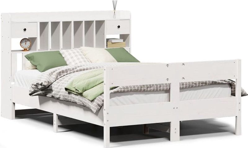 vidaXL - Bed - met - boekenkast - zonder - matras - grenenhout - wit - 140x200 - cm