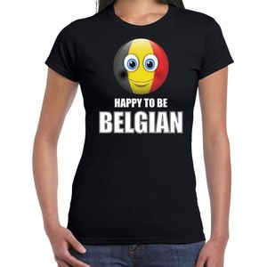 Belgie Happy to be Belgian landen t-shirt met emoticon - zwart - dames -  Belgie landen shirt met Belgische vlag - EK / WK / Olympische spelen outfit / kleding L