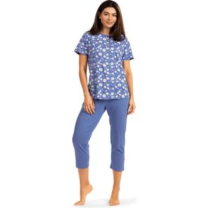 Comtessa Dames Pyjama 'Flowers and Stripes' - Blauw - Katoen - Maat 52