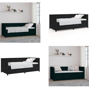 vidaXL Slaapbank 90x200 cm massief grenenhout zwart - Slaapbank - Slaapbanken - Bedbank - Bed