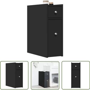 The Living Store Badkamerkast smal met wielen bewerkt hout zwart - Badkamerkast - Kast - Opbergkast - Houten Kast - Zwarte Kast