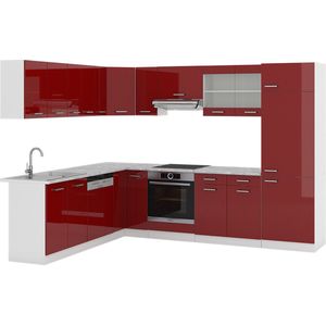 Vicco R-Line Hoekkeuken – 227 x 287 cm , WB Marmer Bordeaux hoogglans/wit , WB Marmer