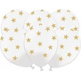 Witte ballonnen met gouden sterren - 6 st - kerst / oud en nieuw versiering