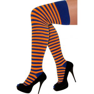 Paar Lange sokken oranje/blauw gestreept maat 36-42 - Festival thema feest party