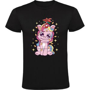 Unicorn Kerst Heren T-shirt | Kerstshirt | Kerstboom | Lampjes |  Shirt