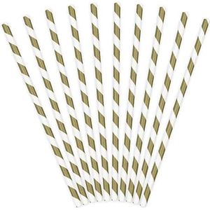 Partydeco - Rietjes Stripes Wit/Goud (10 stuks)