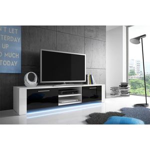 RTV 9 staand TV-meubel + LED, woonkamermeubel, kast met planken, zwart glans / mat wit, Maxi Maja