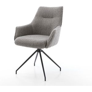 Eetkamerstoel Alja-Flex met armleuning kruisframe conisch zwart bouclé zilver grijs 180° draaibaar pocketveer kern