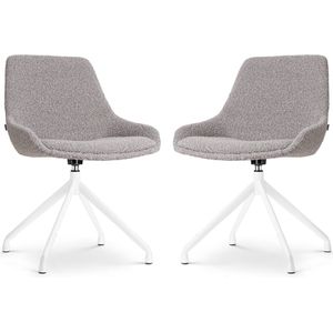 Nolon Nola-Isa Eetkamerstoelen Set van 2 Bouclé Taupe - Draaibaar - Stof - Wit Onderstel - Design - Scandinavisch - Comfortabel